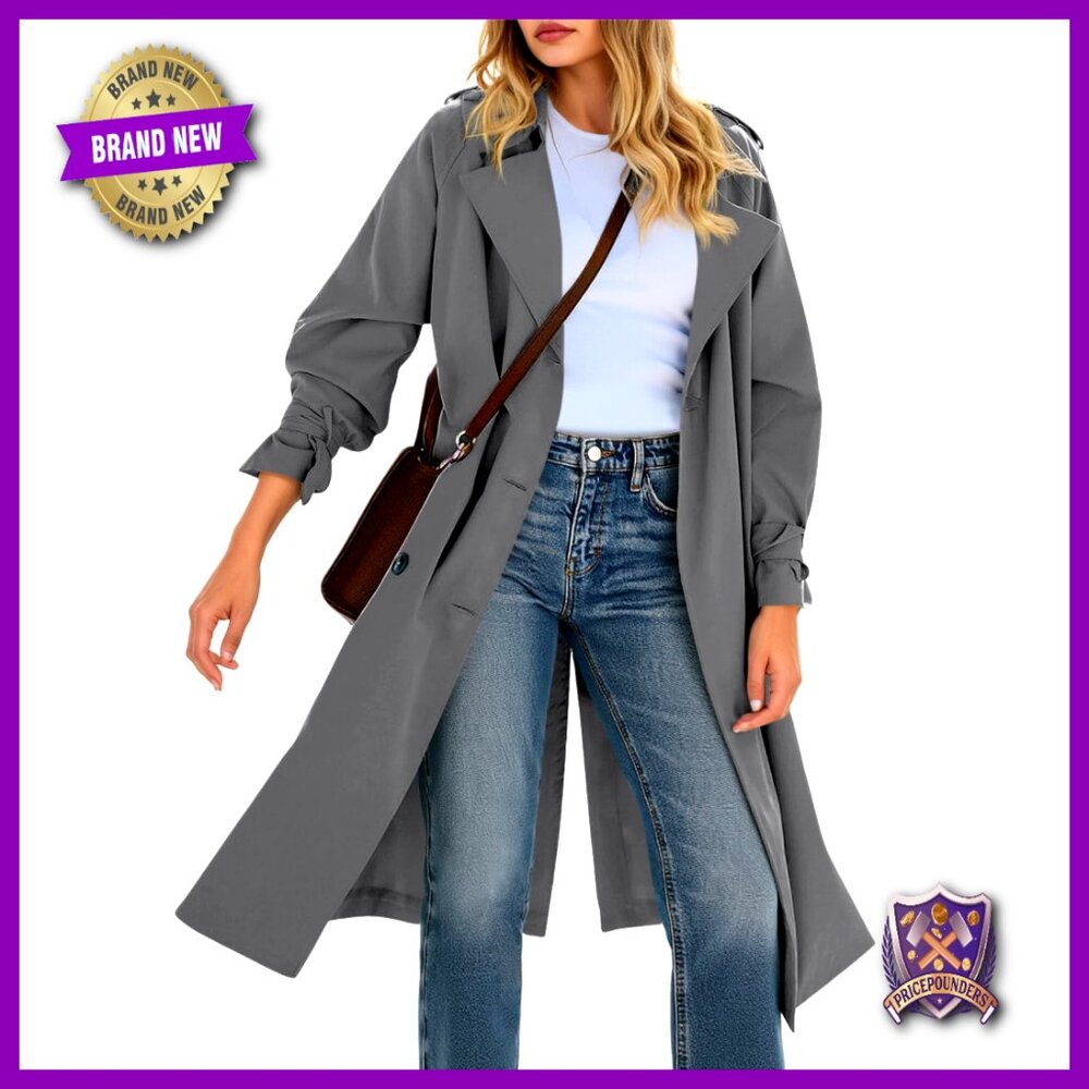 Oversized Trench Coat Classic Double Breasted Notch Lapel Lightweight Windproof